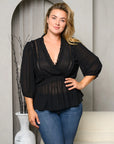 Plus Size 3/4 Sleeve Sheer Blouse