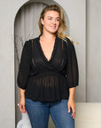 Plus Size 3/4 Sleeve Sheer Blouse