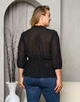 Plus Size 3/4 Sleeve Sheer Blouse