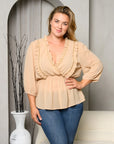 Plus Size 3/4 Sleeve Sheer Blouse