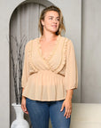 Plus Size 3/4 Sleeve Sheer Blouse