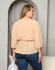 Plus Size 3/4 Sleeve Sheer Blouse