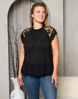 Plus Size Pleated Lace Chiffon Blouse