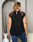 Plus Size Pleated Lace Chiffon Blouse