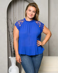 Plus Size Pleated Lace Chiffon Blouse