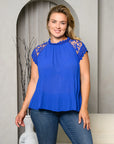 Plus Size Pleated Lace Chiffon Blouse