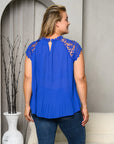 Plus Size Pleated Lace Chiffon Blouse