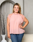 Plus Size Pleated Lace Chiffon Blouse