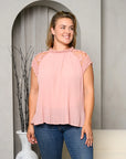 Plus Size Pleated Lace Chiffon Blouse