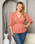 Plus Size 3/4 Sleeve Sheer Blouse