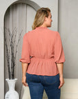 Plus Size 3/4 Sleeve Sheer Blouse