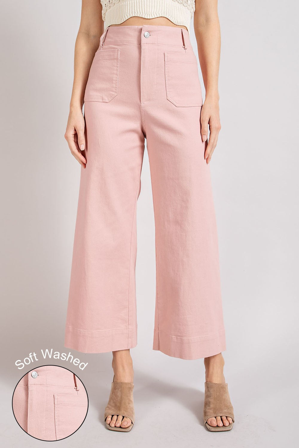 Cropped Wide Leg Jeans with Front Pockets