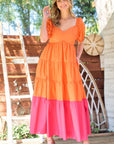 Sweetheart Color Block Maxi Dress