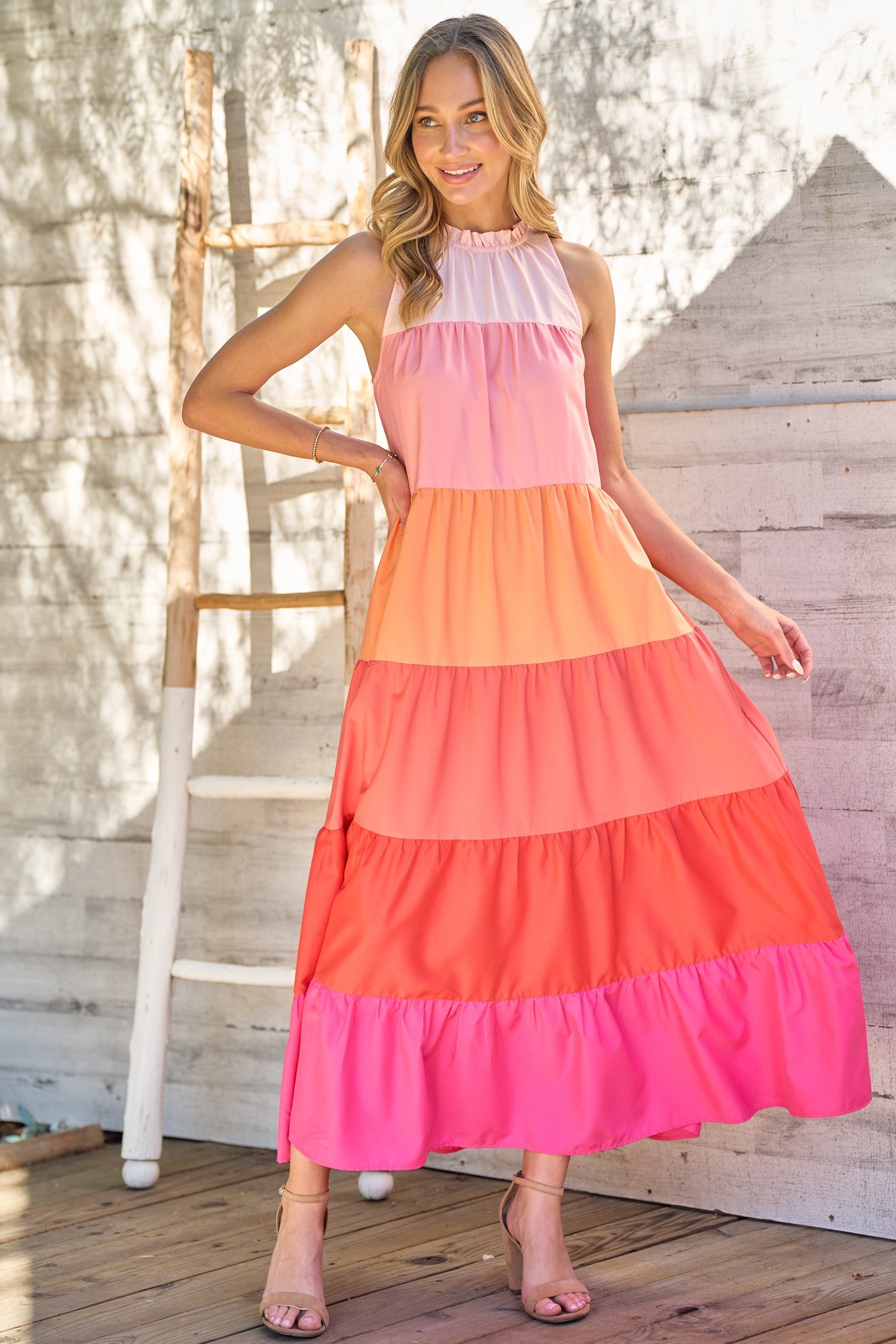 Color Block Tiered Maxi Dress