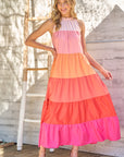 Color Block Tiered Maxi Dress