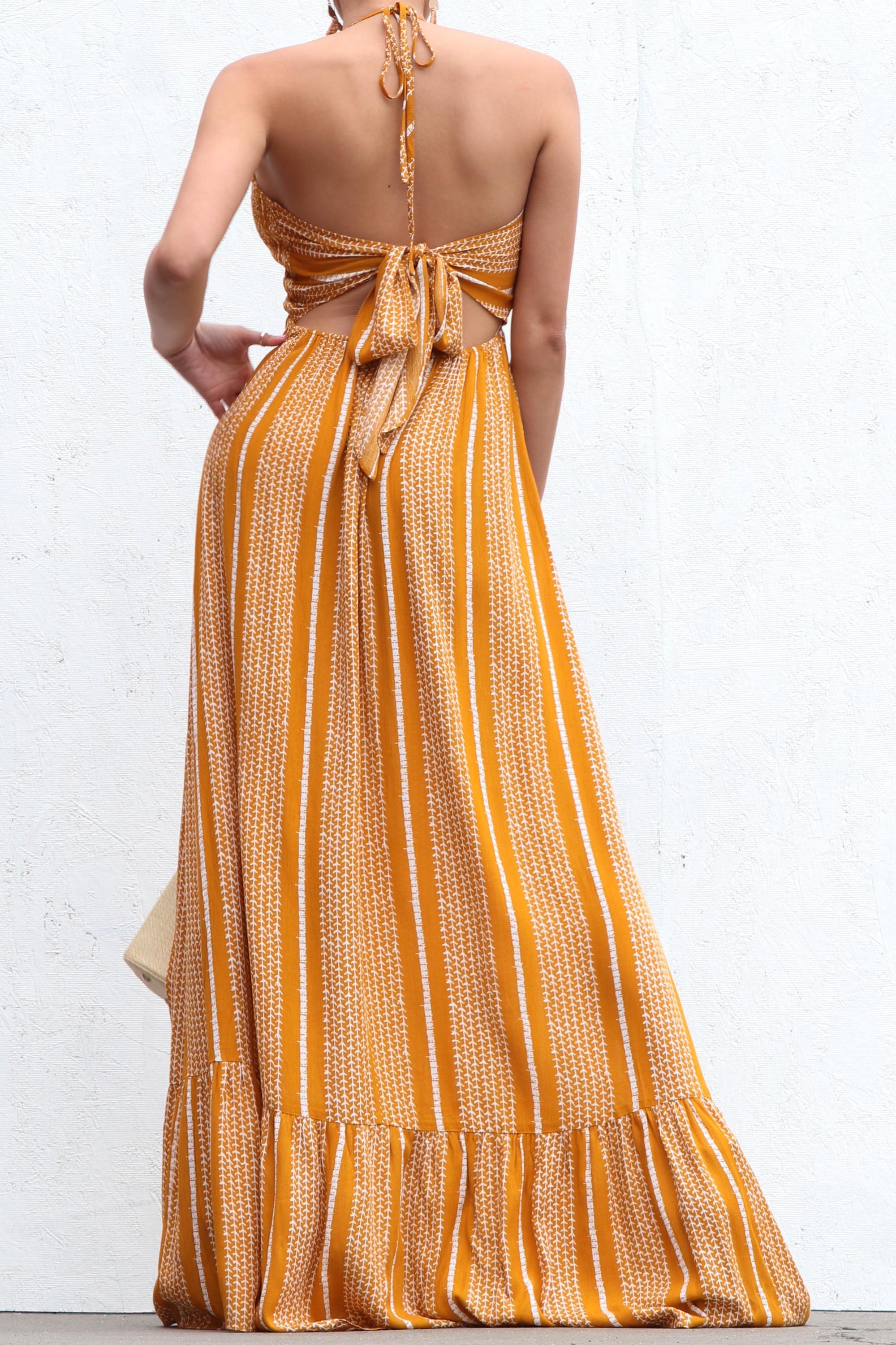 Smocked Top Maxi Dress with Back Tie