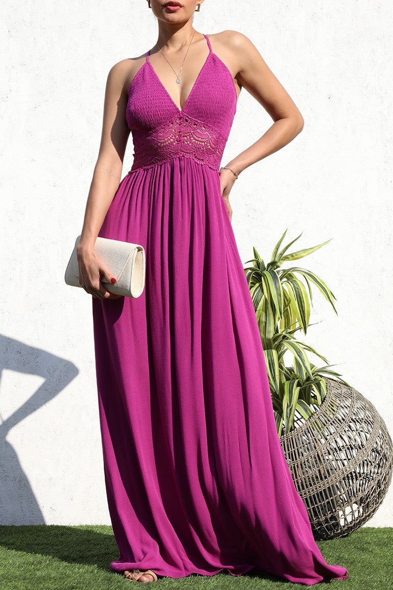 Smocked Maxi Dress with Lace