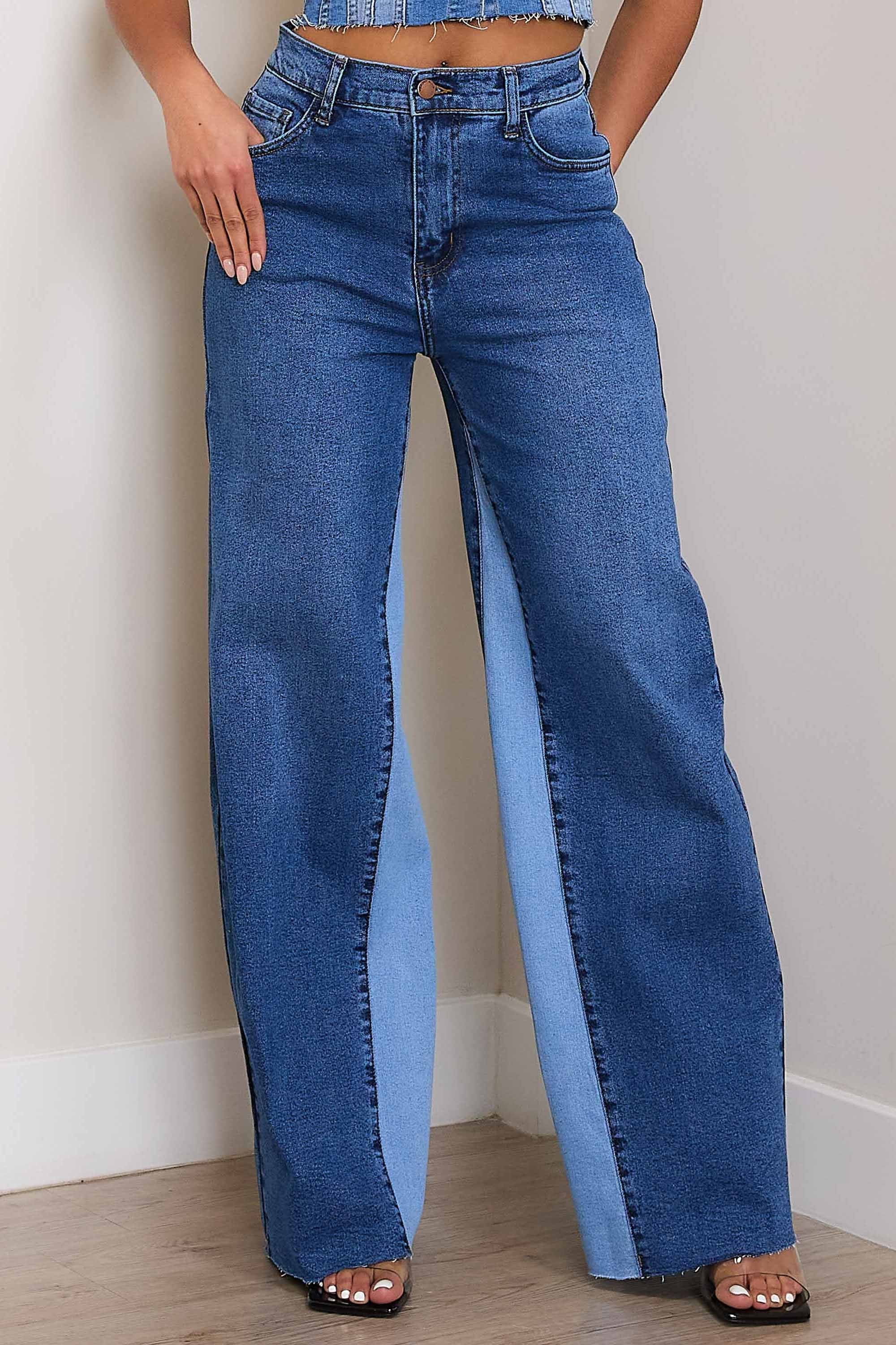 Women&#39;s Color Block Wide Leg Jeans