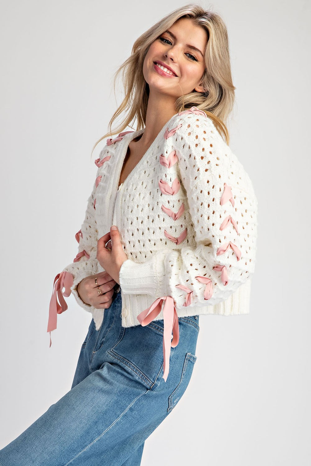 Lace Ribbon Crochet Sweater – Dominique Nicole Boutique