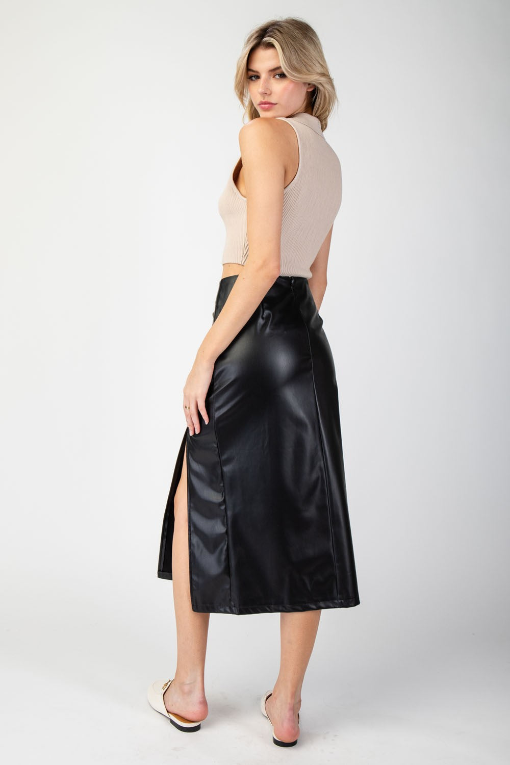 Faux Leather Midi Skirt – Dominique Nicole Boutique