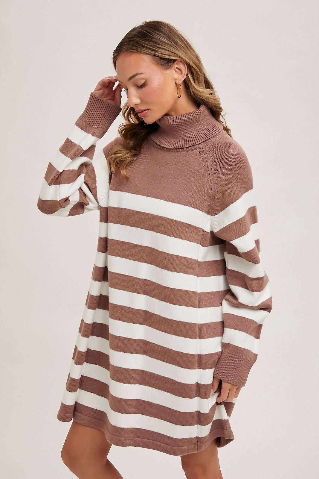 Striped Turtleneck Sweater Dress