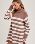 Striped Turtleneck Sweater Dress