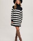 Striped Turtleneck Sweater Dress