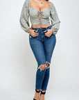 Satin Front Lace Up Long Sleeve Top