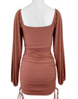 Knit Ribbed Long Sleeve Ruched Dress
