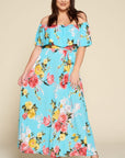 Plus Size Floral Maxi Dress with Belt