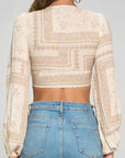 Tie Front Long Sleeve Crop Top