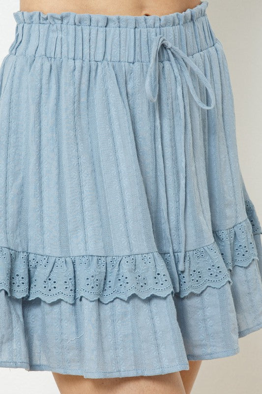 Floral Textured Lace Trim Skirt