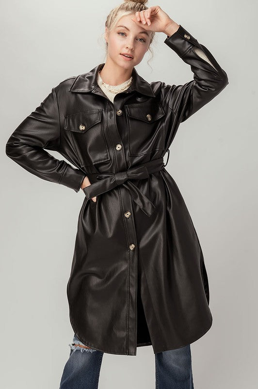 FAUX LEATHER BUTTON SHIRT DRESS Dominique Nicole Boutique FAUX LEATHER BUTTON SHIRT DRESS Dominique Nicole Boutique