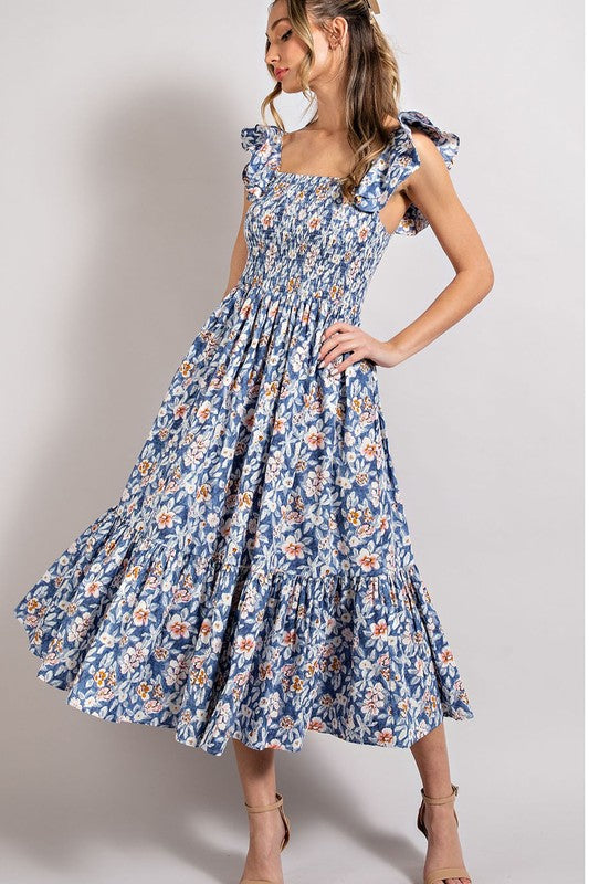 Ruffle Sleeve Floral Midi Dress