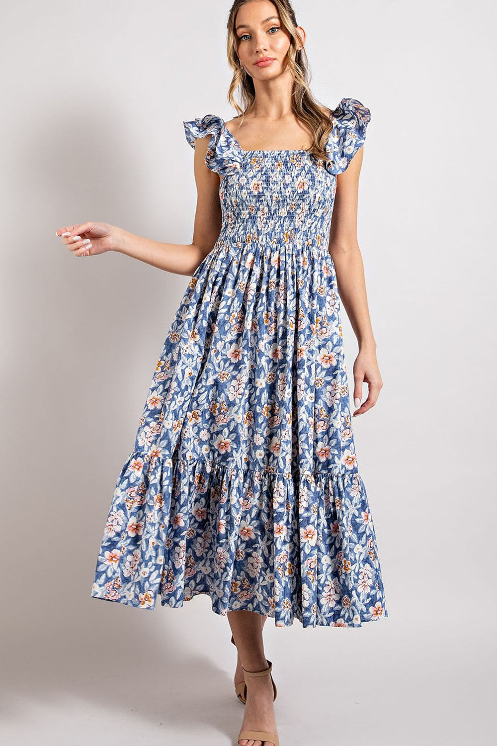 Ruffle Sleeve Floral Midi Dress