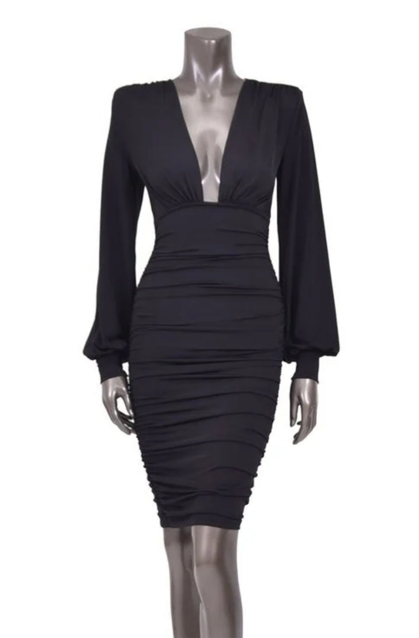 Deep Plunge Long Sleeve Midi Dress Dominique Nicole Boutique Deep Plunge Long Sleeve Midi Dress Dominique Nicole Boutique