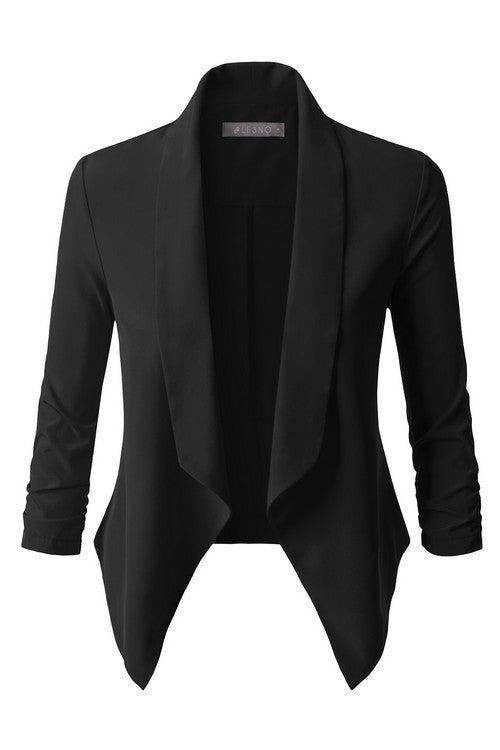 Lightweight Ruched 3/4 Sleeve Blazer – Dominique Nicole Boutique