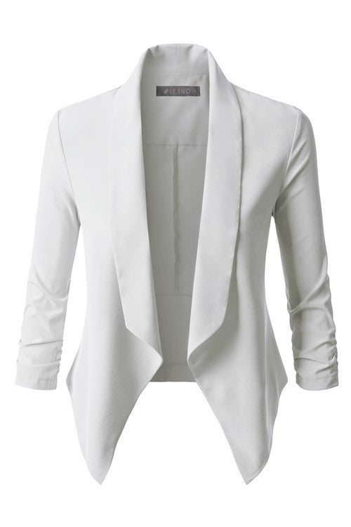 Lightweight Ruched 3/4 Sleeve Blazer – Dominique Nicole Boutique