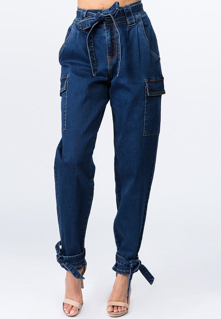 Denim Joggers with Ankle Tie