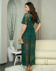 Short sleeve Lace Overlay Maxi Dress