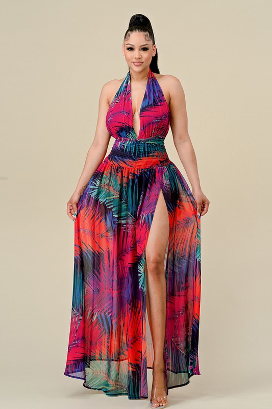 Tropical Print Halter Maxi Dress Dominique Nicole Boutique Tropical Print Halter Maxi Dress Dominique Nicole Boutique