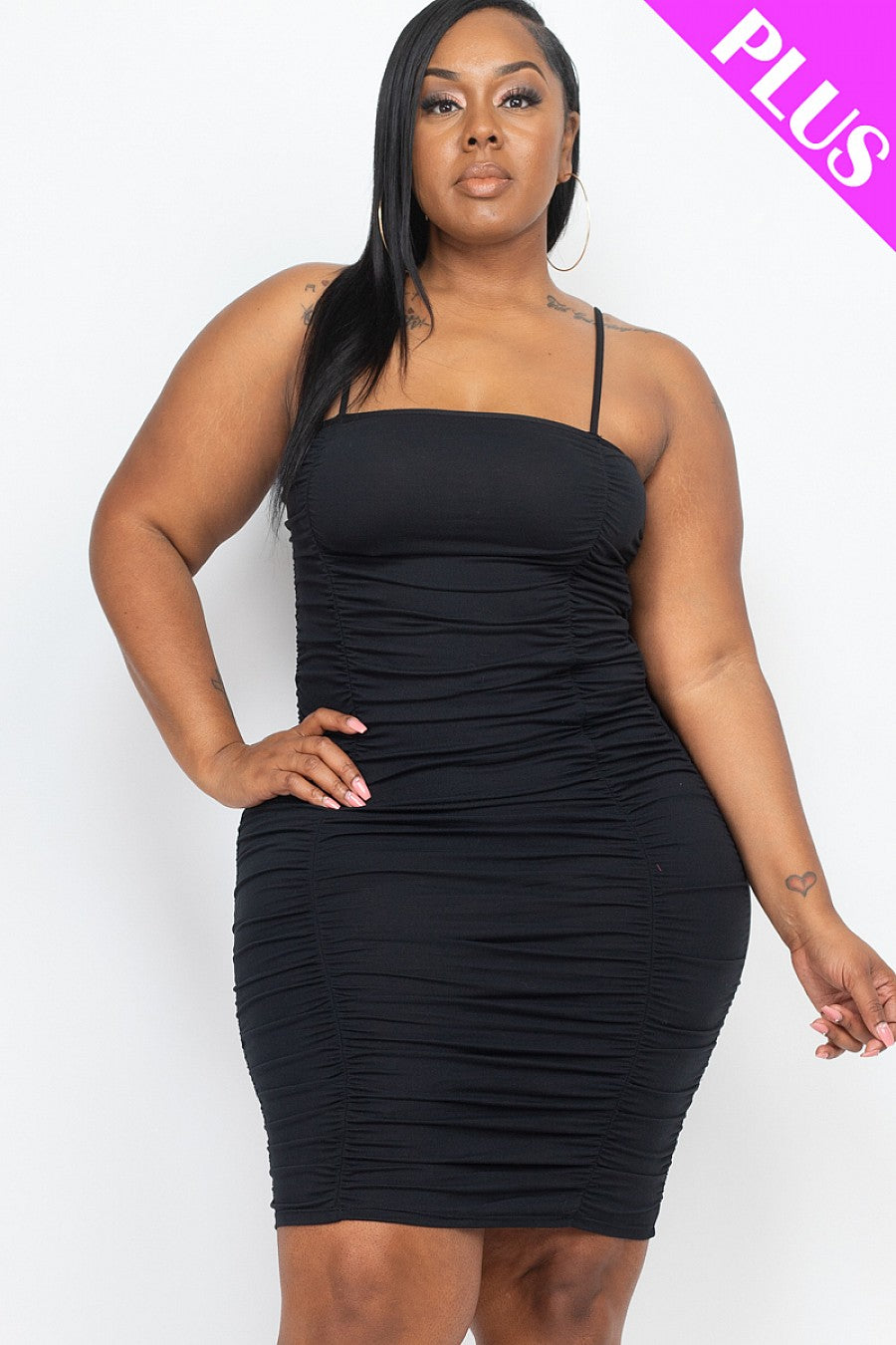 Plus Size Front And Back Double Ruched Dress
