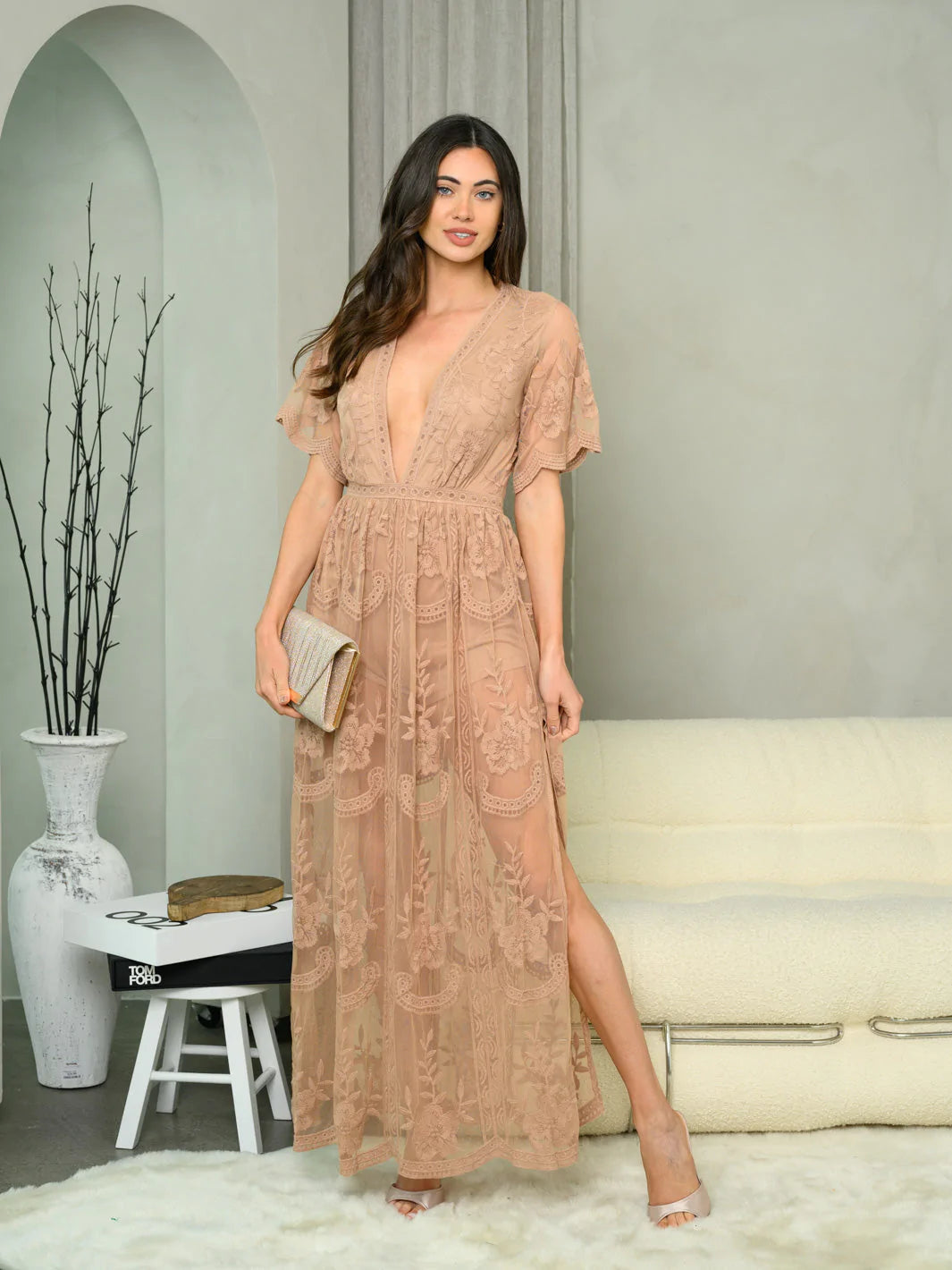 Short sleeve Lace Overlay Maxi Dress Dominique Nicole Boutique Short sleeve Lace Overlay Maxi Dress Dominique Nicole Boutique