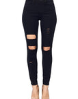 Solid High Rise Jean w Holes