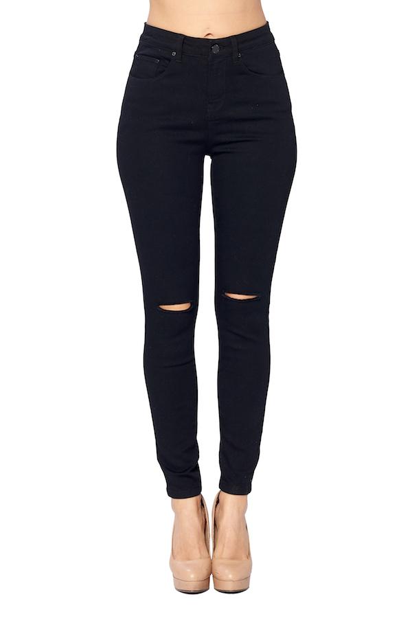 Solid High Rise Jeans w Slits