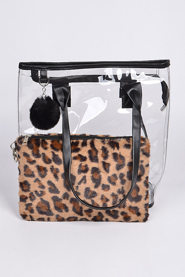 Clear Handbag with Leopard Pouch