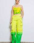 Ombre Mid Rise Cargo Pants Lime Green