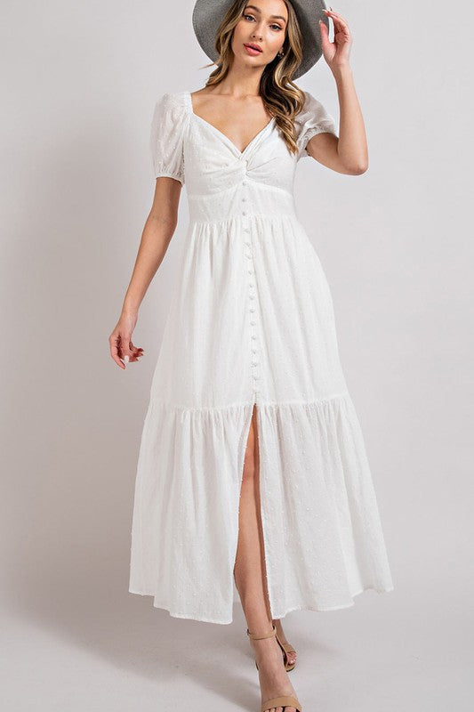 Puff Short Sleeve Maxi Dress Off White