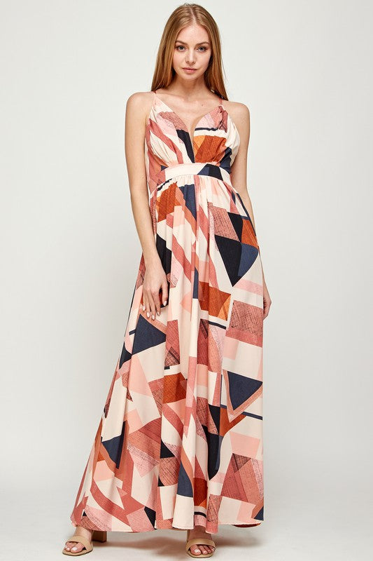 Plunging Neck Open Back Maxi Dress