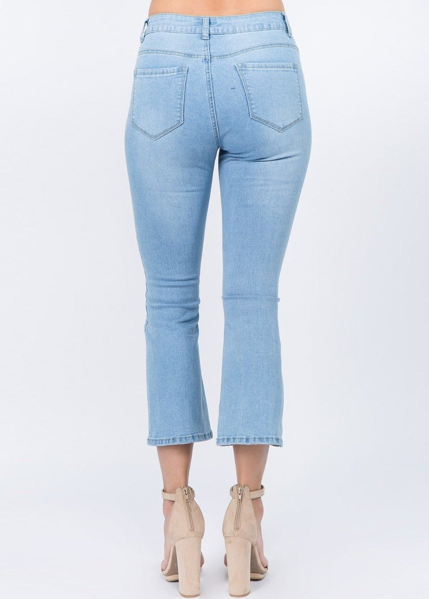 Cropped Denim Jeans w Front Split